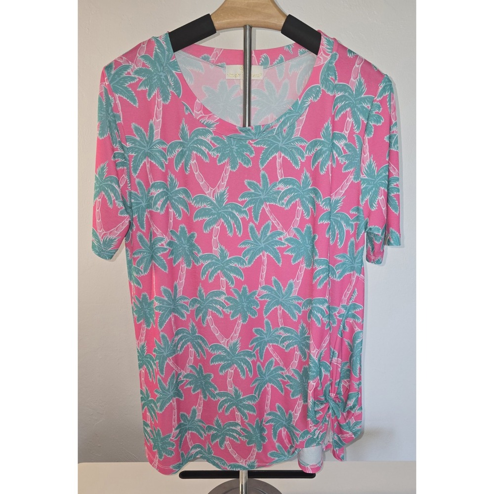 Simply Southern Women's‎ Top Pink With Palm Trees Size Large Tropical Beachy -76 - Picture 2 of 7